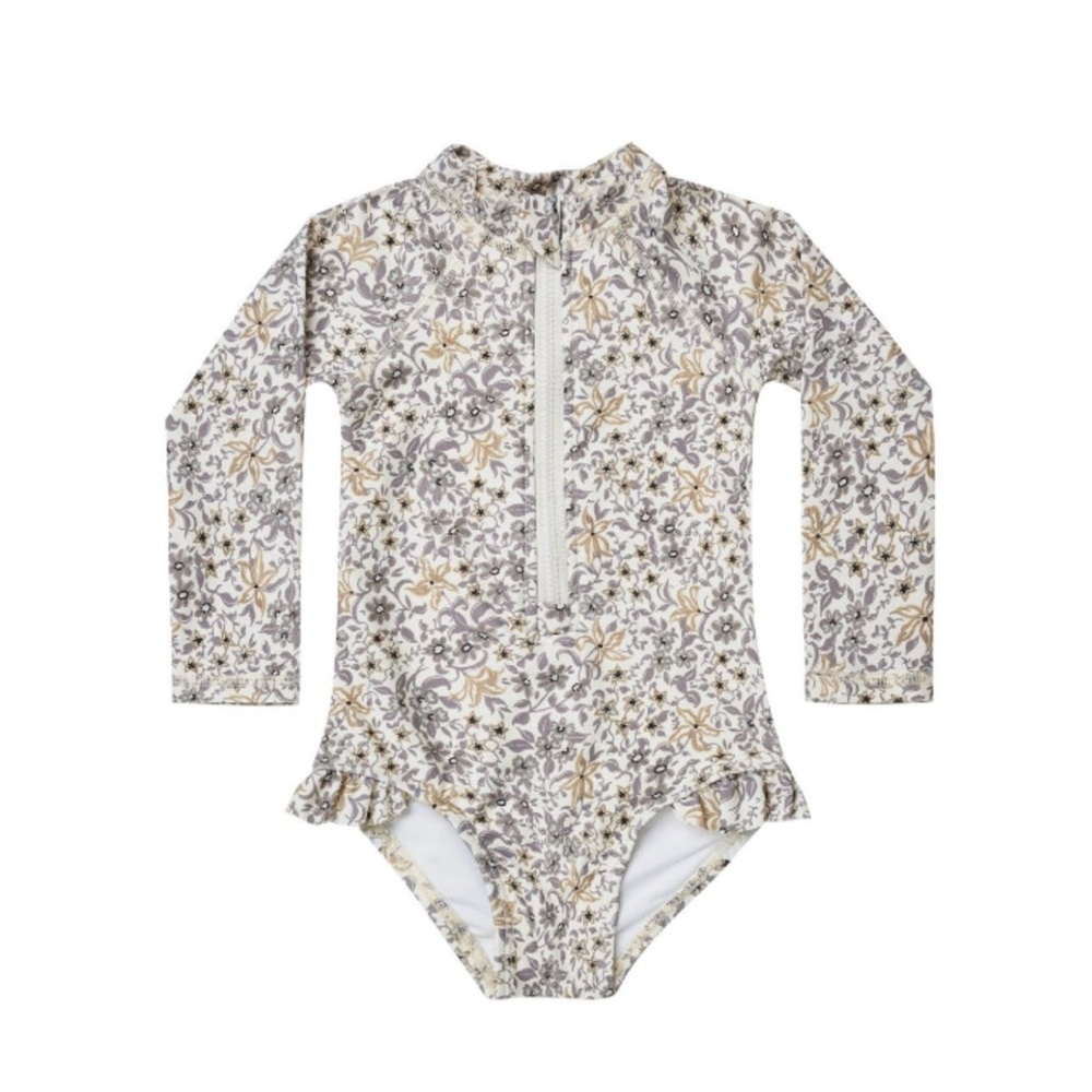 Rylee + Cru White and blue Rashguard Swimwear Long Sleeve 4-5 years